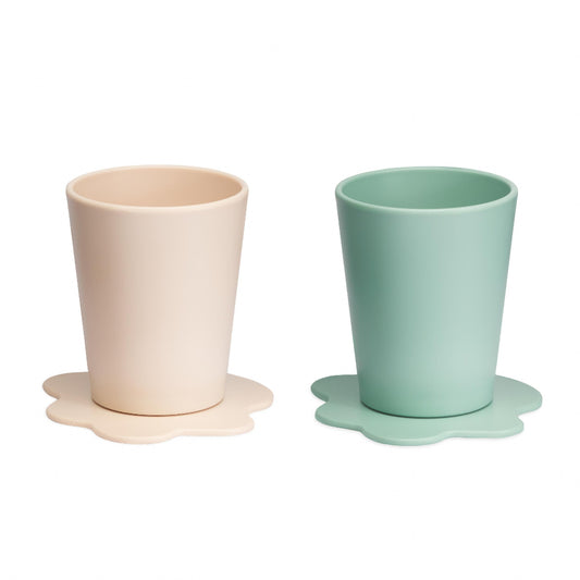 STEDDI set open drinkbeker sage groen en sand beige die niet omvalt
